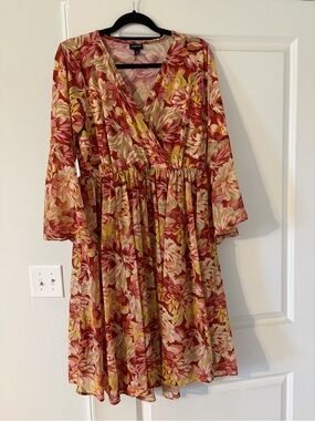 torrid Floral Wrap Midi Dress in Coral, Yellow & Cream
